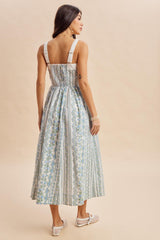 French Blue Column Floral Print Maxi Dress
