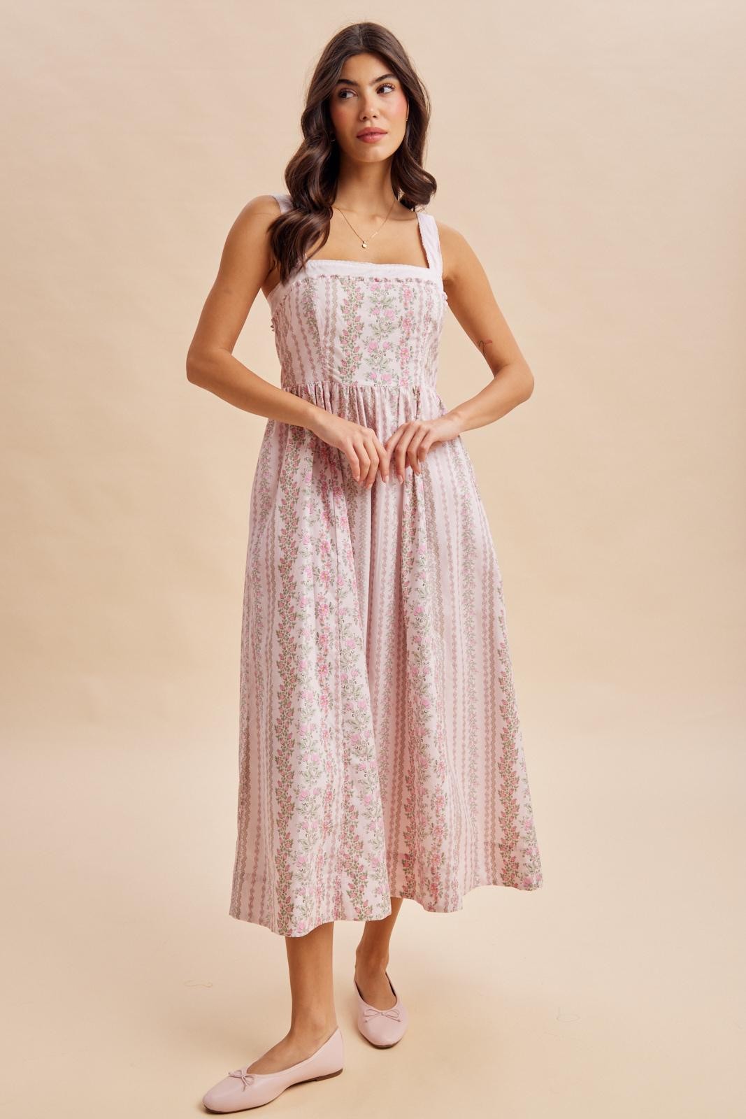 Pink Peony Column Floral Print Maxi Dress