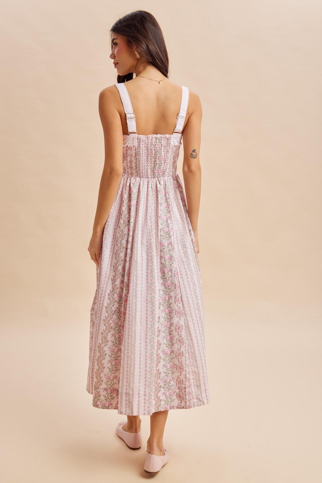 Pink Peony Column Floral Print Maxi Dress