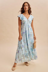 Blue Floral Button Down Maternity Maxi Dress