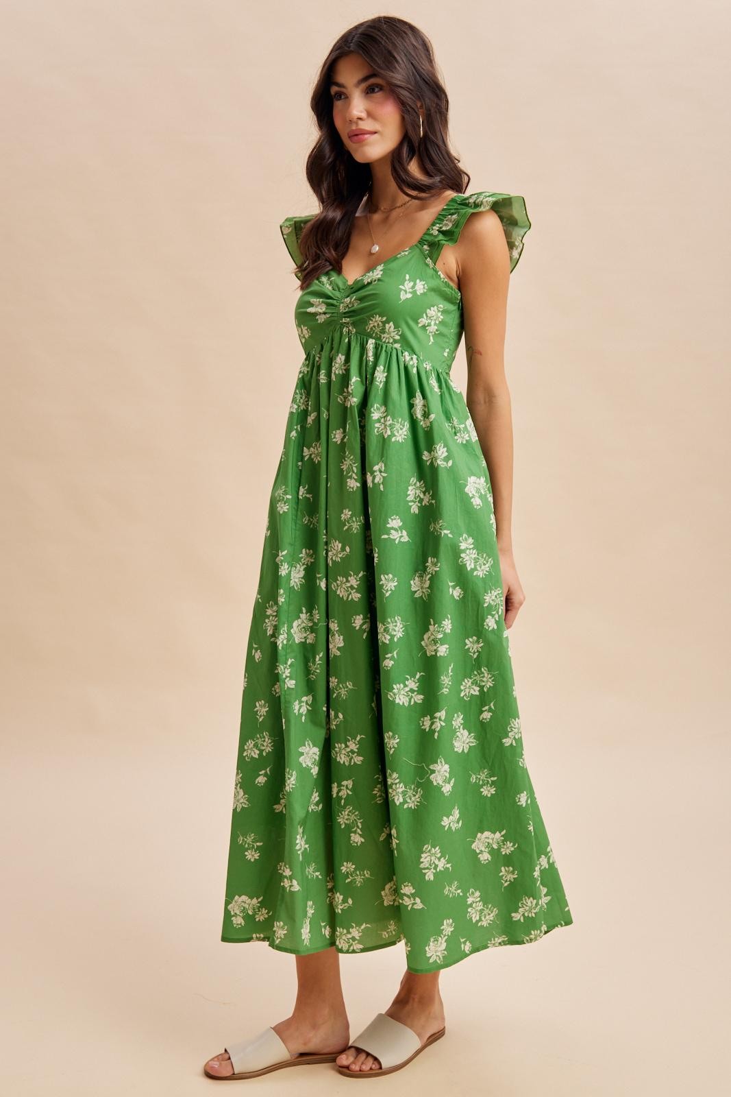 Fern Floral Ruffle Strap Maxi Dress