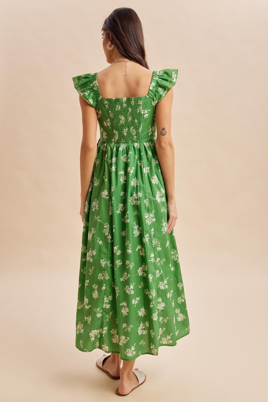 Fern Floral Ruffle Strap Maxi Dress