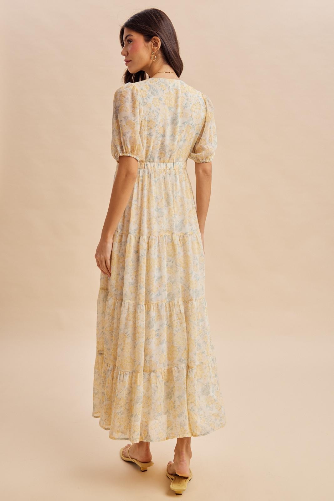 Daffodil Floral Button Down Front TieMaxi Dress