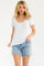 Ivory Blue Ditsy Floral Lettuce Edge Henley Top
