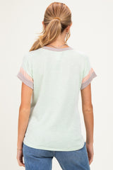 Mint Rib Color Block Short Sleeve Maternity Top