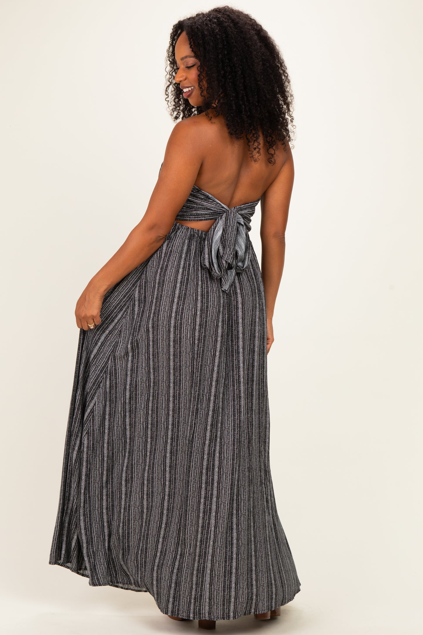 Black Printed V Neck Maxi Dress