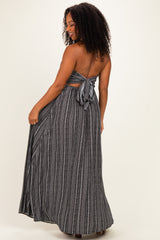 Black Printed V Neck Maxi Dress