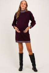 Plum Contrast Mock Neck Maternity Sweater Dress