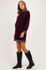 Plum Contrast Mock Neck Maternity Sweater Dress