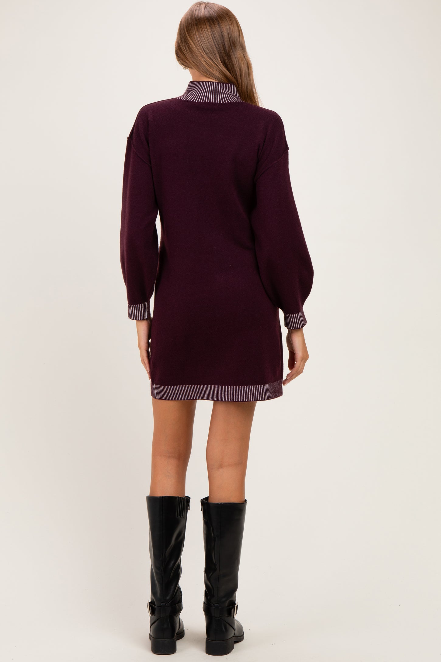Plum Contrast Mock Neck Maternity Sweater Dress
