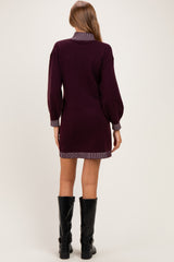 Plum Contrast Mock Neck Maternity Sweater Dress