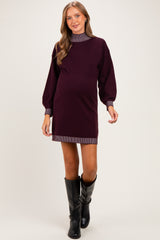 Plum Contrast Mock Neck Maternity Sweater Dress