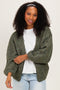 Olive Chunky Knit Bubble Sleeve Cardigan