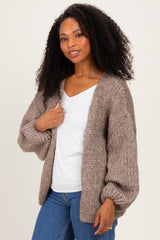 Mocha Chunky Knit Bubble Sleeve Cardigan