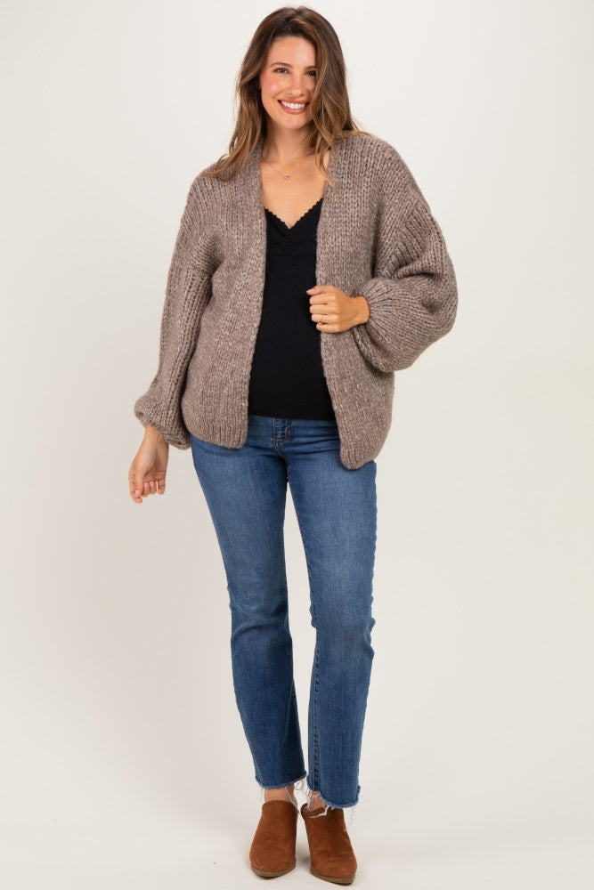 Mocha Chunky Knit Bubble Sleeve Maternity Cardigan