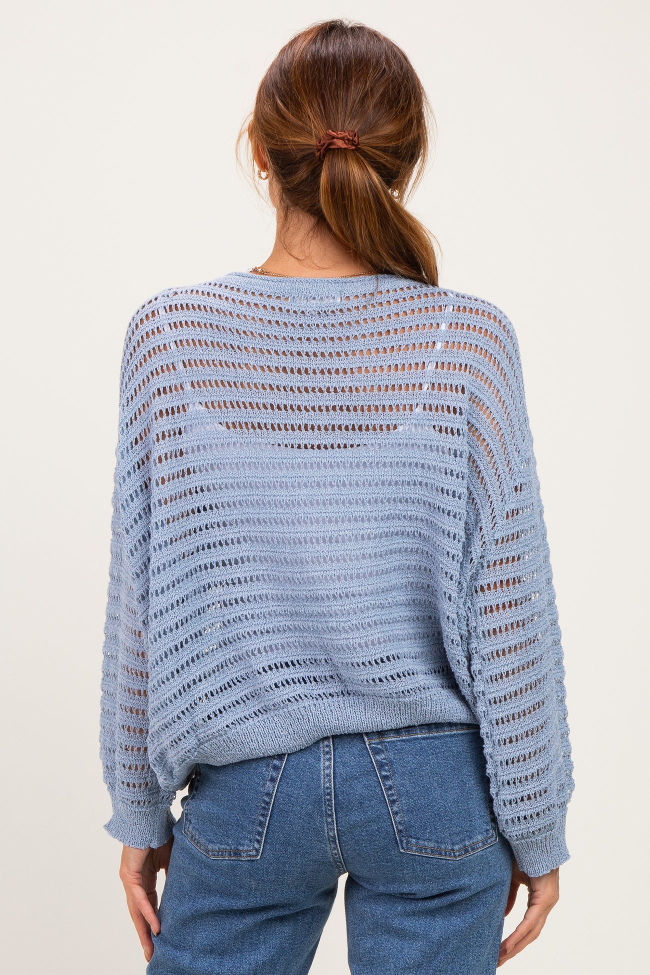 Dusk Blue Open Knit Striped Sweater Top