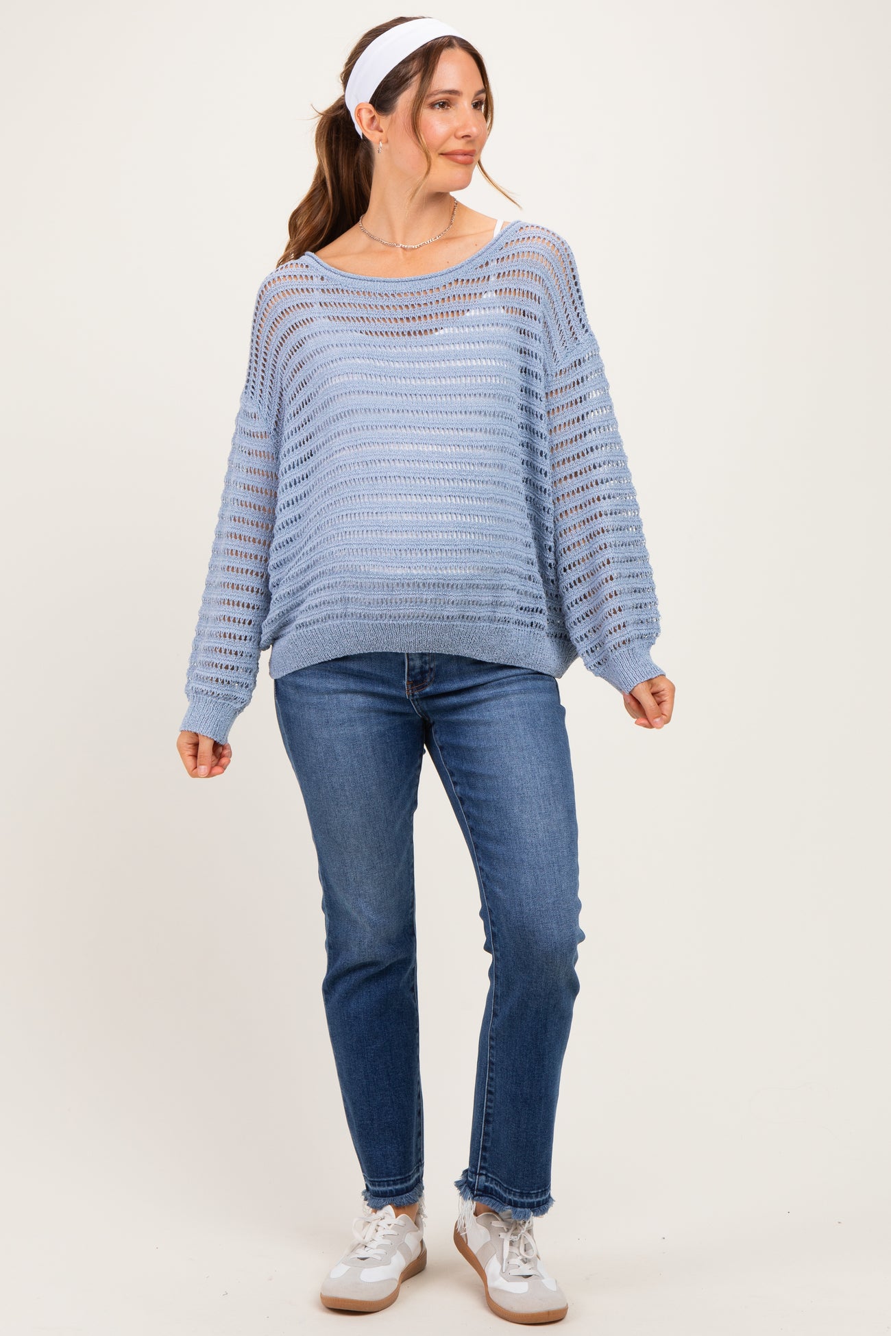 Dusk Blue Open Knit Striped Maternity Sweater Top