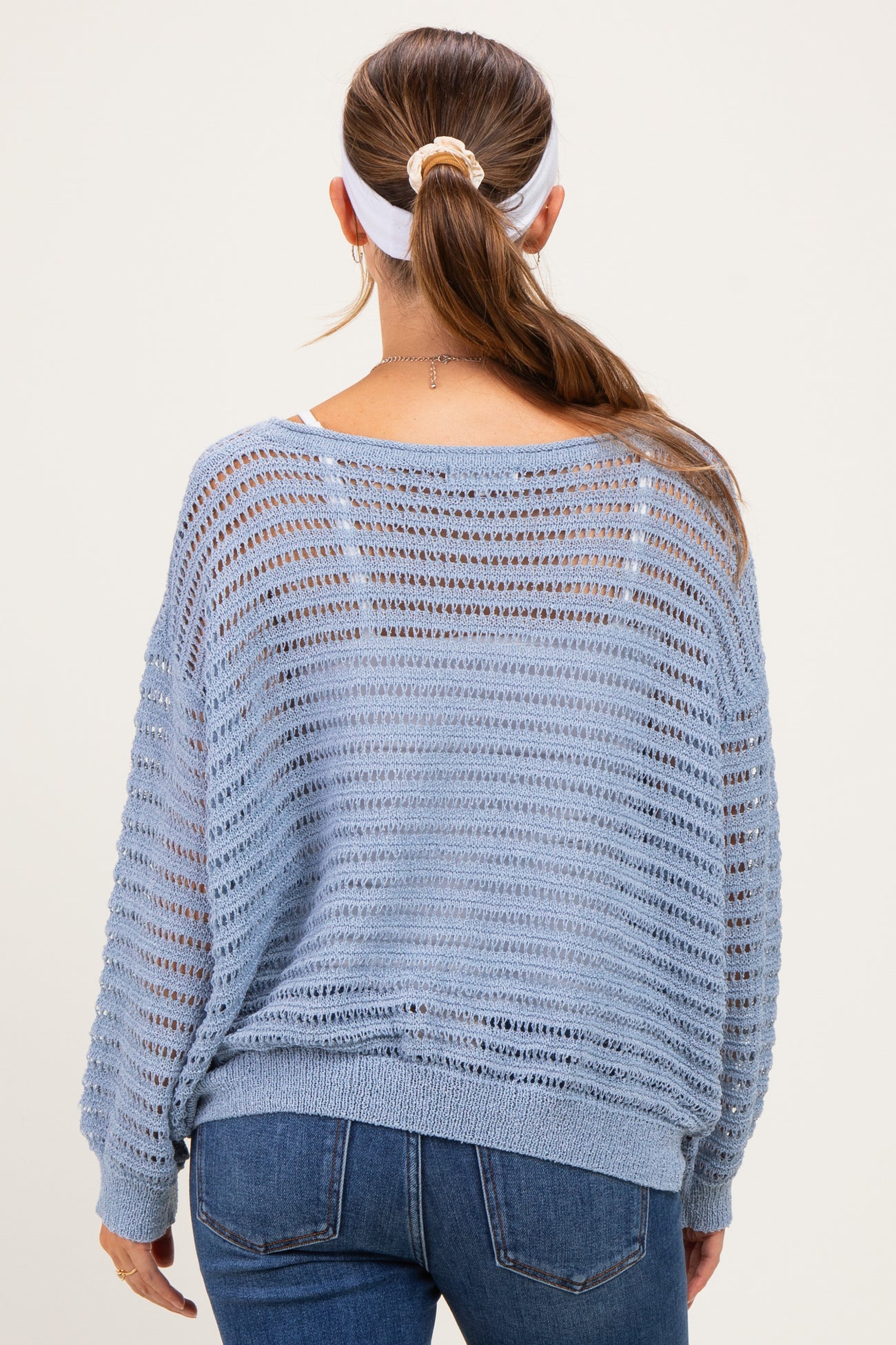 Dusk Blue Open Knit Striped Maternity Sweater Top