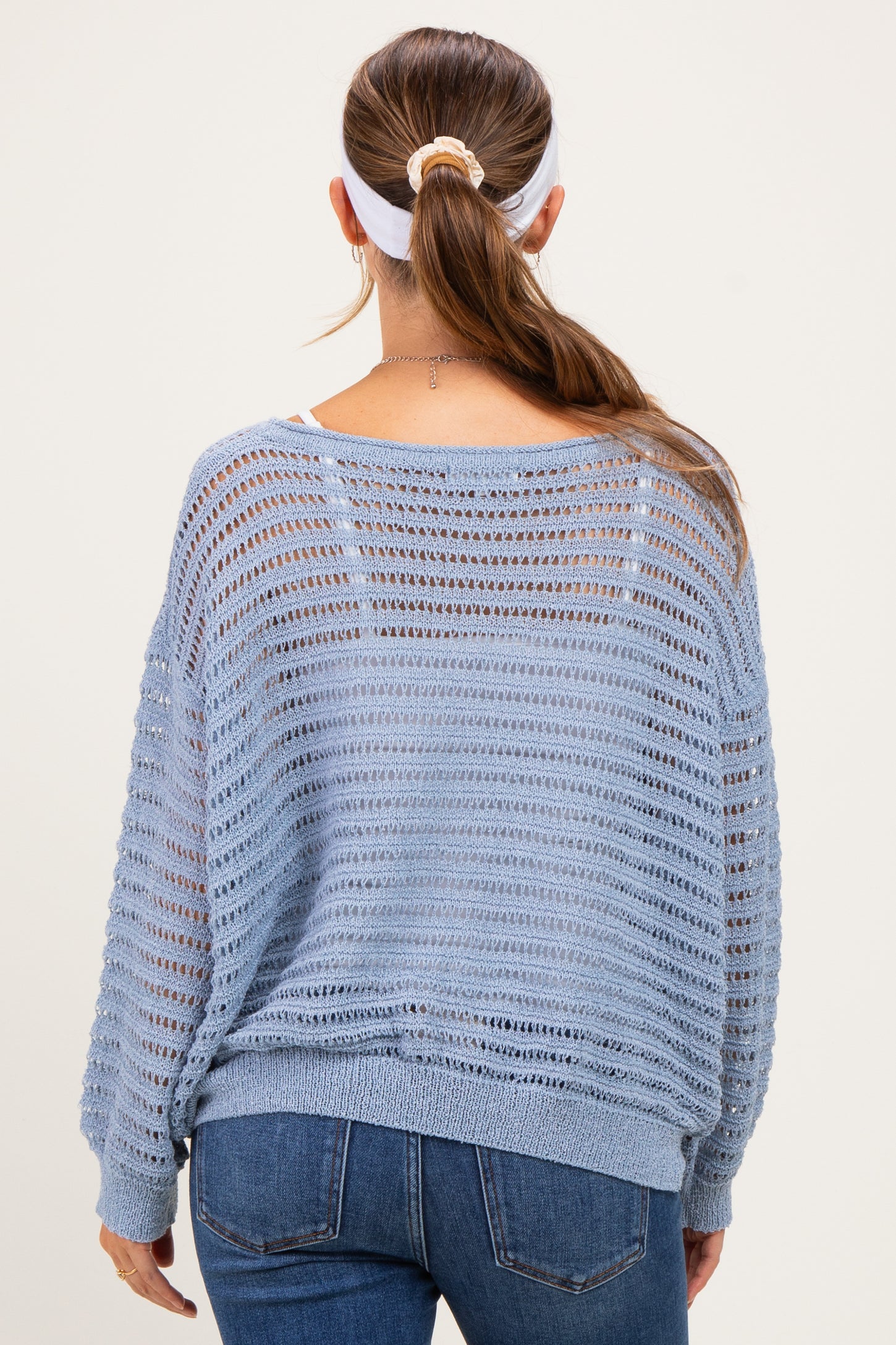 Dusk Blue Open Knit Striped Maternity Sweater Top