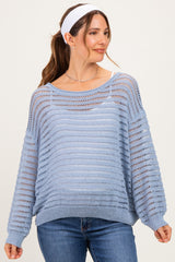 Dusk Blue Open Knit Striped Maternity Sweater Top