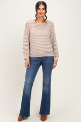 Stone Open Knit Striped Maternity Sweater Top