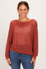 Terracotta Open Knit Striped Sweater Top