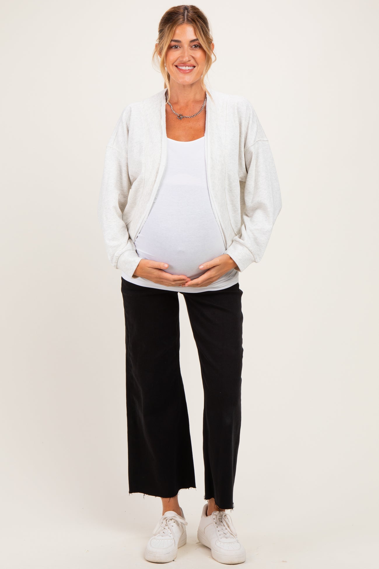 Oatmeal French Terry Maternity Shrug Cardigan