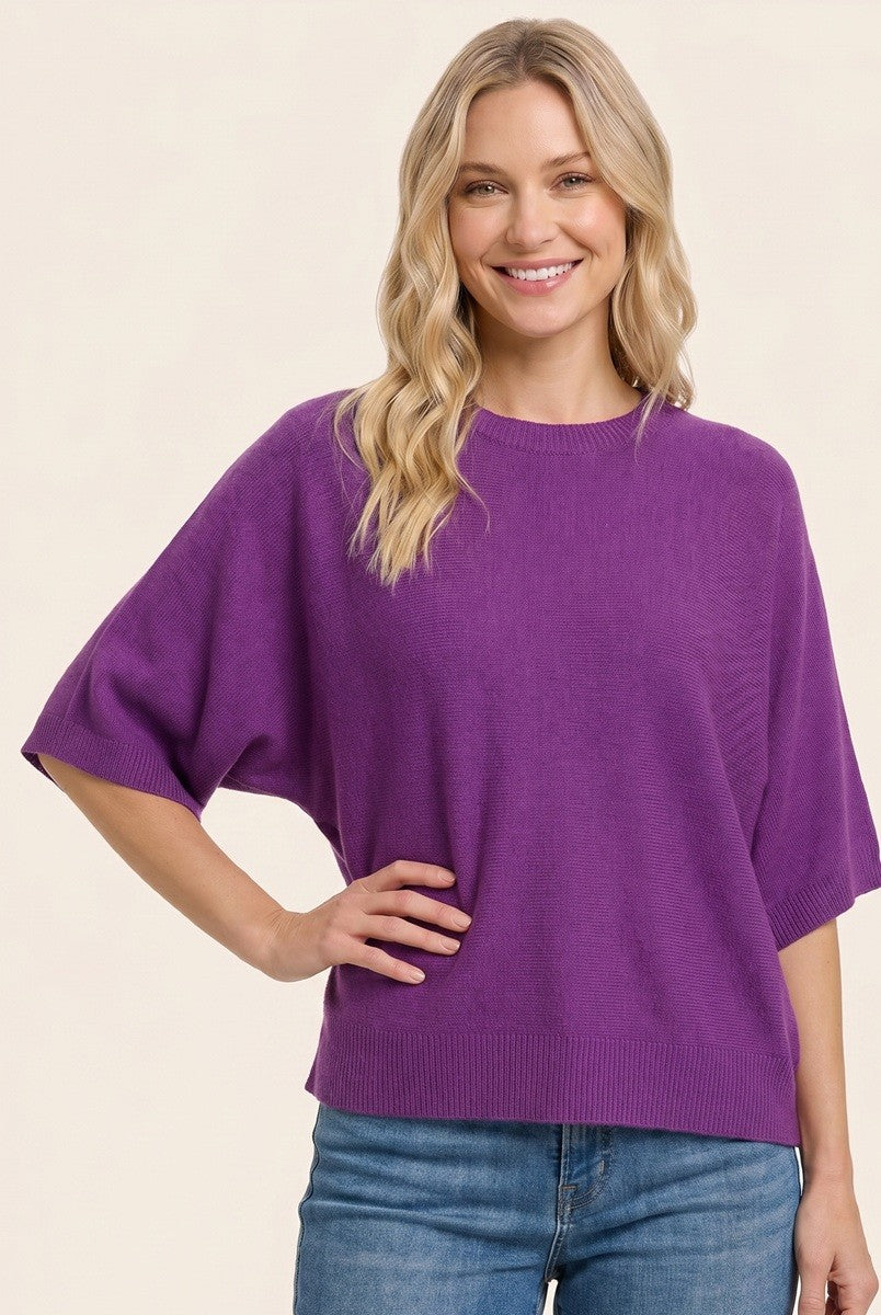 Purple Oversized Maternity Short Sleeve Sweater Top