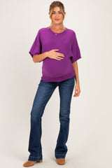 Purple Oversized Maternity Short Sleeve Sweater Top