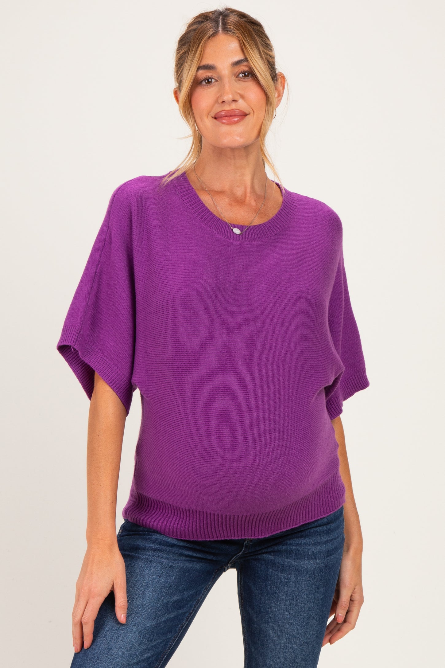 Purple Oversized Maternity Short Sleeve Sweater Top