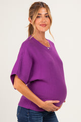 Purple Oversized Maternity Short Sleeve Sweater Top