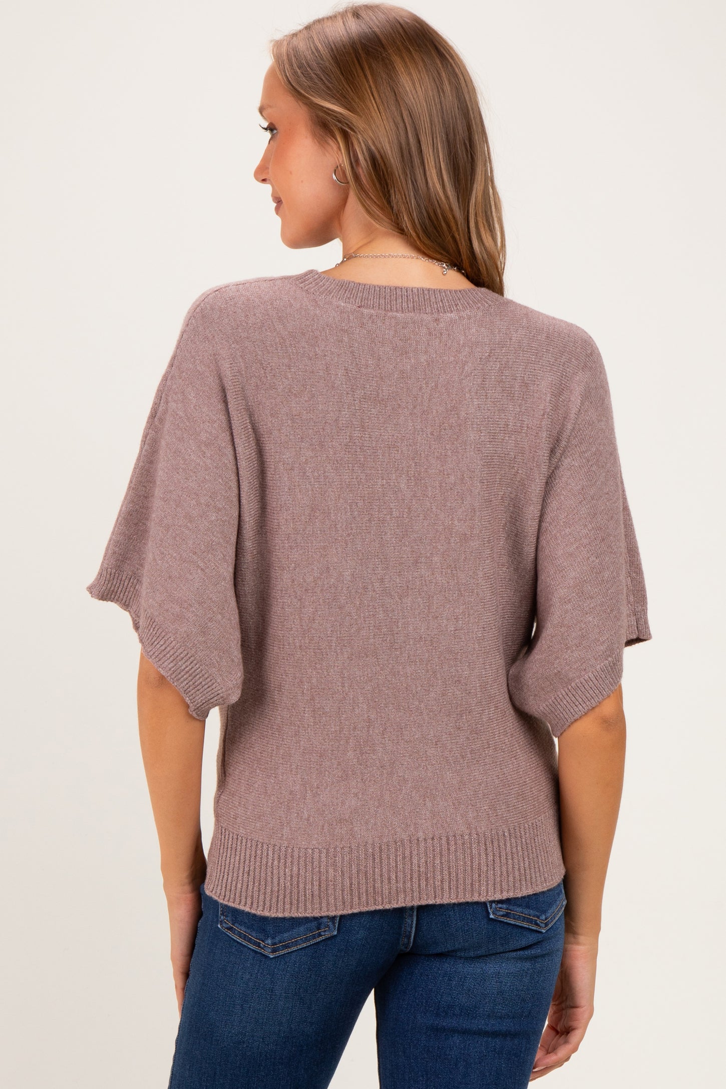 Lt Mocha Oversized Maternity Short Sleeve Sweater Top