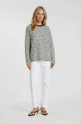 White Striped Knit Long Sleeve Top