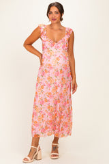 Pink Floral Sleeveless Maternity Maxi Dress