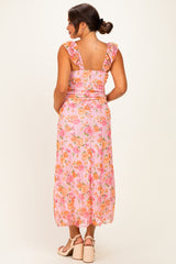 Pink Floral Sleeveless Maternity Maxi Dress