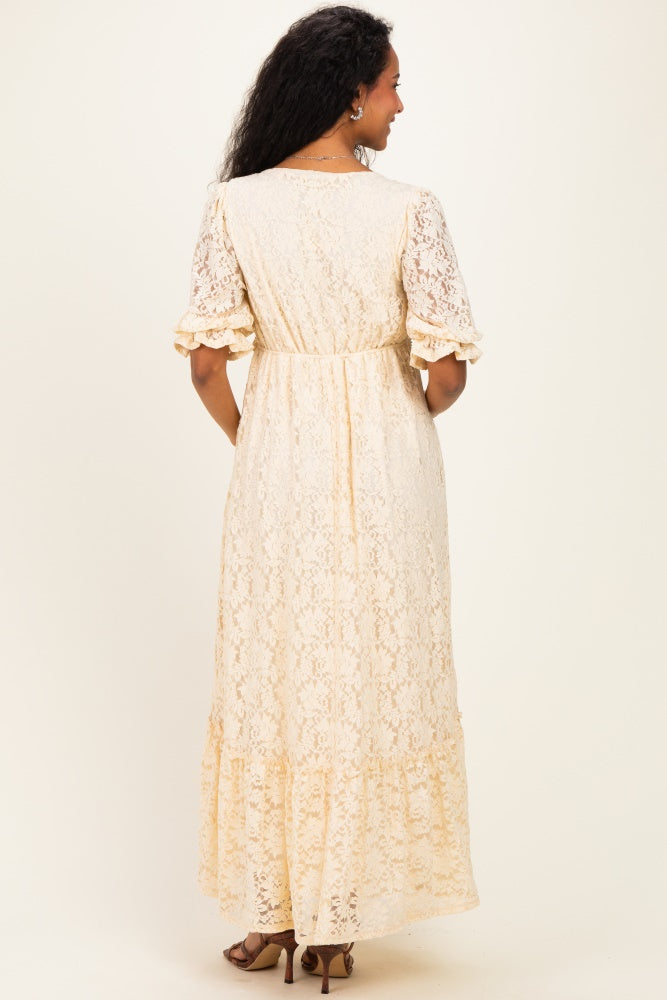 Ivory Floral Lace V-Neck Maternity Maxi Dress