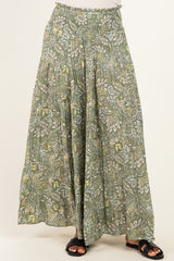 Olive Floral Tiered Smocked Waist Maxi Skirt