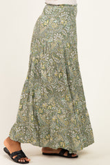 Olive Floral Tiered Smocked Waist Maxi Skirt