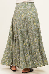 Olive Floral Tiered Smocked Waist Maxi Skirt