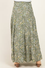 Olive Floral Tiered Smocked Waist Maternity Maxi Skirt