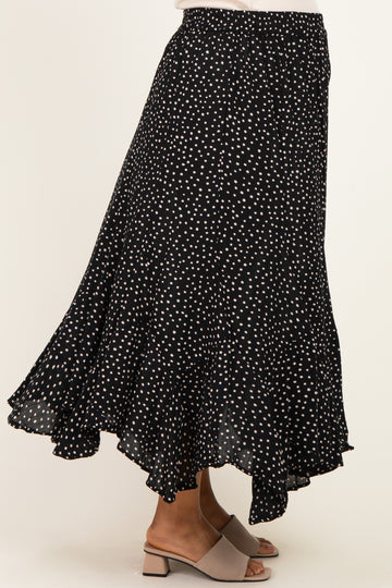 Black Polka Dot Ruffle Hem Maternity Maxi Skirt