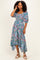 Sage Floral Smocked Handkerchief Hem Midi Dress