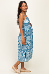 Cornflower Blue Twist Front Cut Out Maternity Midi Dress