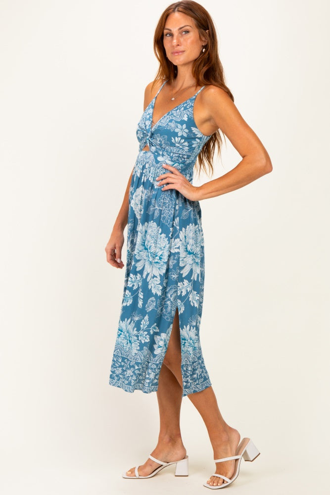 Cornflower Blue Twist Front Cut Out Midi Dress