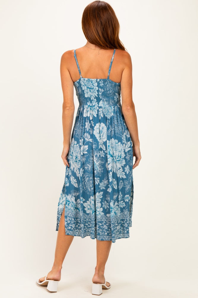 Cornflower Blue Twist Front Cut Out Midi Dress