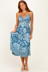 Cornflower Blue Twist Front Cut Out Midi Dress