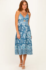 Cornflower Blue Twist Front Cut Out Midi Dress