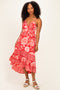 Strawberry Floral V-Neck Tiered Hem Midi Dress