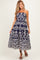 Navy Damask Strapless Maternity Midi Dress