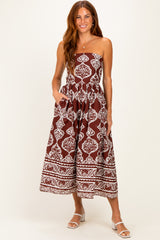 Chocolate Damask Strapless Maternity Midi Dress